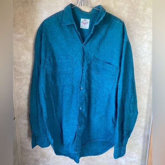 Vintage 90s Brittania Cotton Teal Button-Up Men's Shirt Casual Lightweight Y2K - Picture 1 of 5